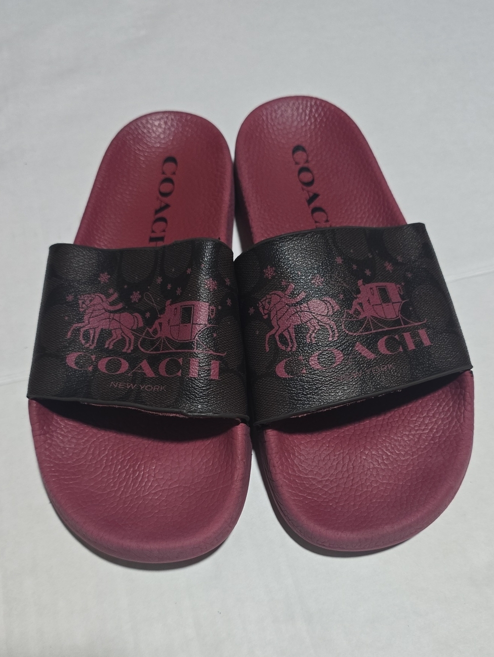 Coach Kids' Burgundy Slide Sandals with Black Logo Strap